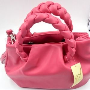 Fuchsia Solid Color Briaded Top Handle Satchel
